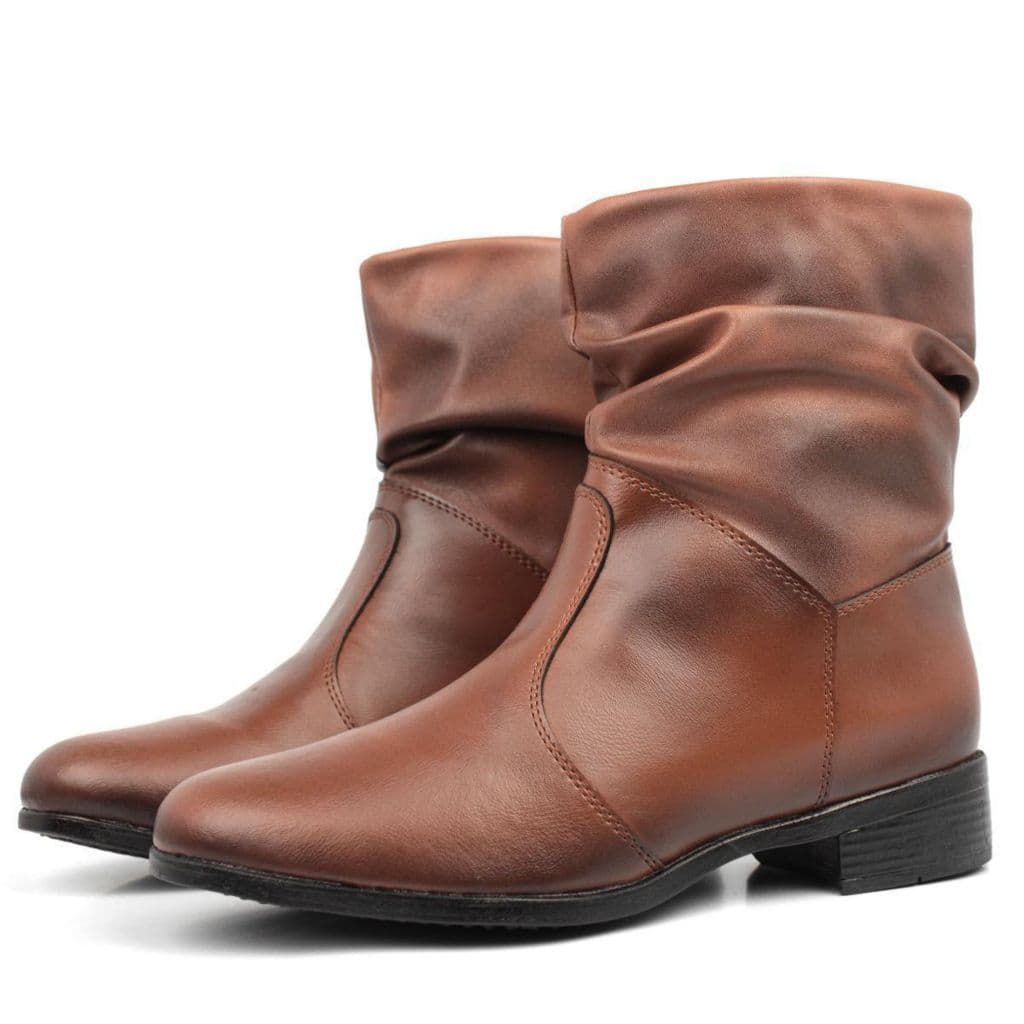 Coturno Feminino Cano Curto Casual Moda Outono Inverno Bico Redondo