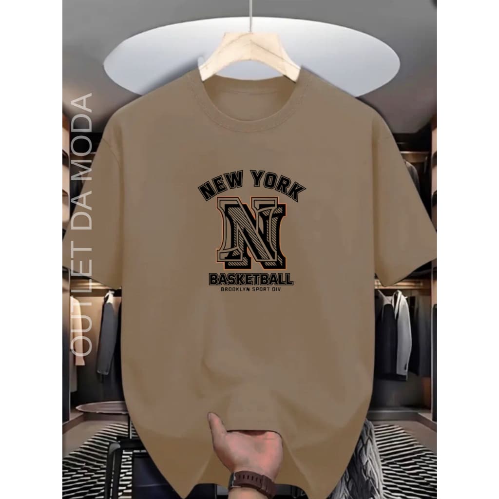 Camiseta Masculina New York Basketball Camisa estampada 100% algodão