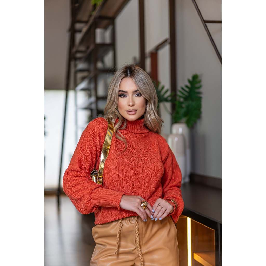 Blusa Feminina Gola Alta Tricô Inverno Frio Ponto Laços Elegante Básica | Use&use Tricot