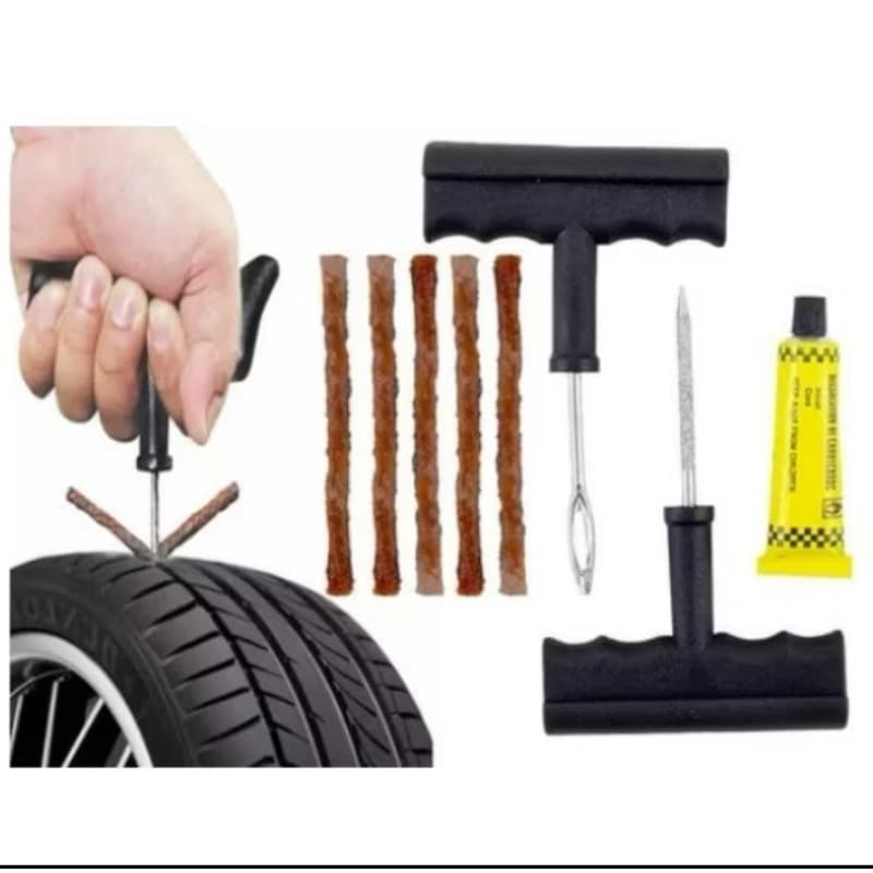 Kit Reparo De Pneu Sem Câmara Furado Carro Moto e Refil tipo macarrão com 8 unidades
