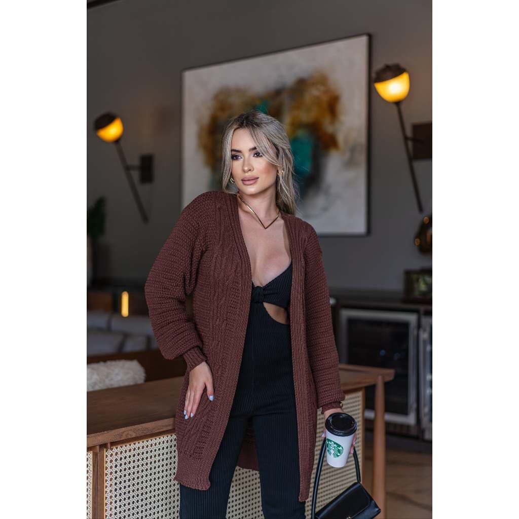 Casaco Sobretudo Tricô Feminino Aberto Inverno Frio Cardigan Tranças Kimono | Use&use Tricot