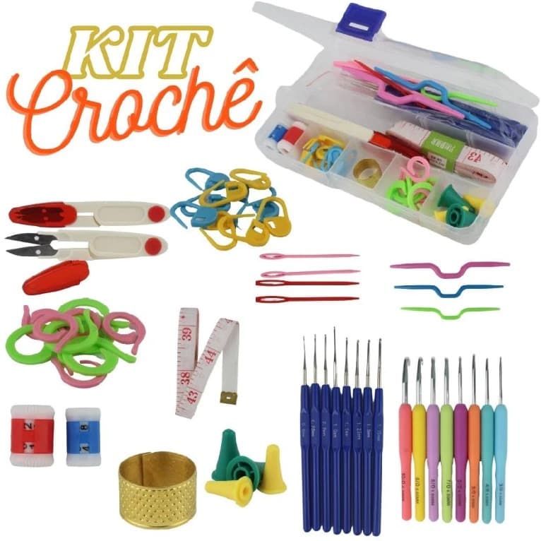 Kit Croche e Amigurumi com 16 agulhas Completo + Acessórios + Estojo Organizador