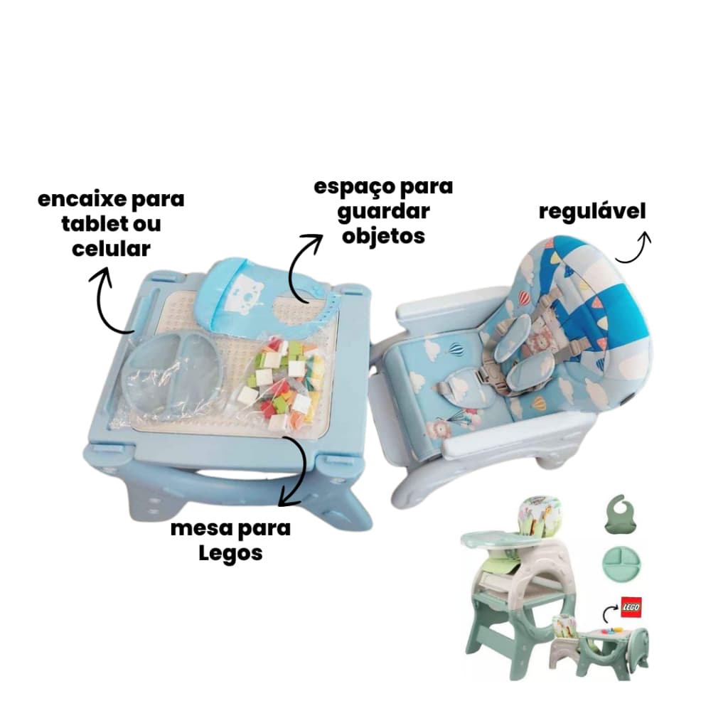 Cadeira de alimentação Luxo 3 em 1 Voyage Exclusiva, mesa de atividades escritorio infantil