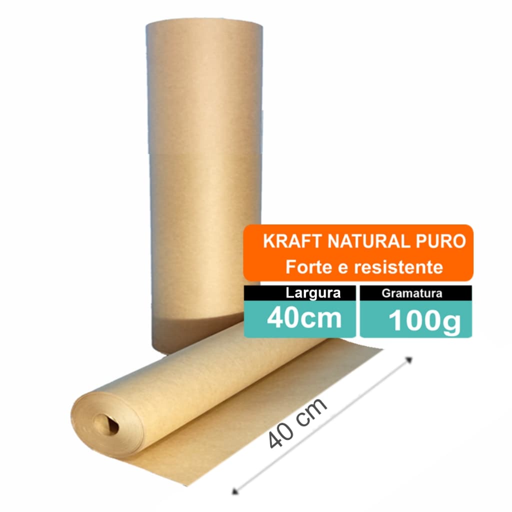 Bobina Papel Kraft Natural Puro 40cm 100 Gramas Embalagem Correios Embrulho Artesanato