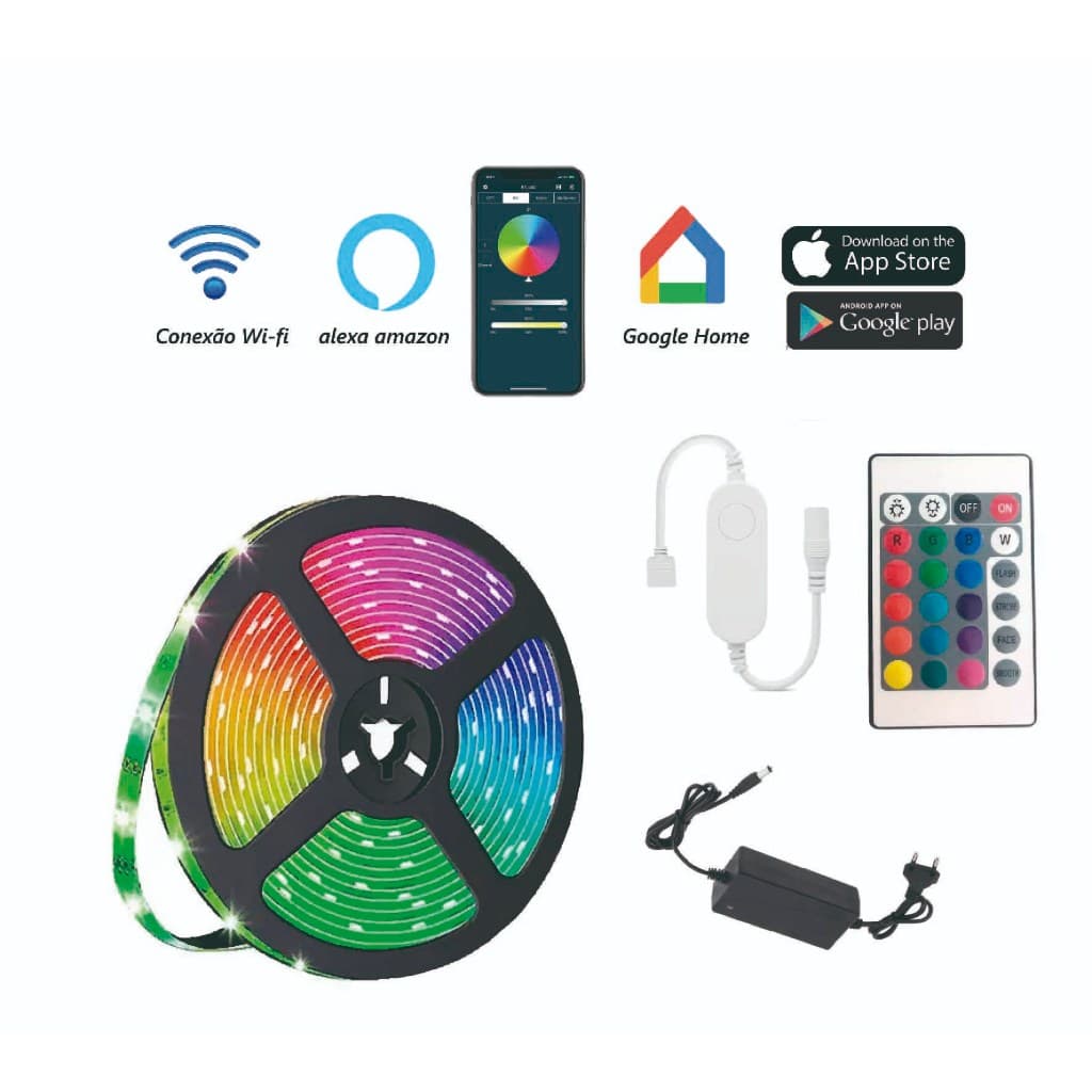 Fita Led Inteligente 5 e 10 metros WiFi compatível com Alexa Google Home , decoração led
