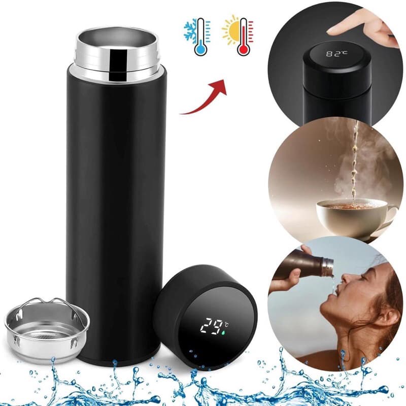 GARRAFA TÉRMICA À VÁCUO AÇO INOXIDÁVEL 500ML VISOR TEMPERATURA BASIK PRIME WU-082