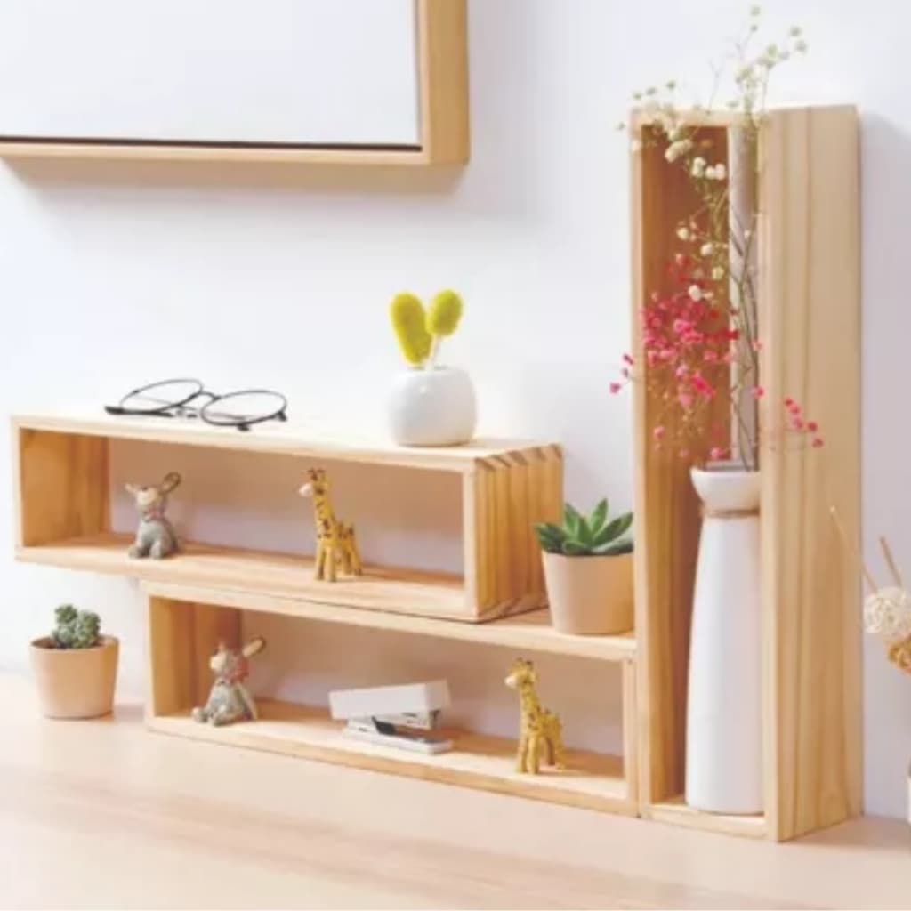 Produto Nicho Prateleira Rack de Parede 50cm madeira natural decorativo para casa e escritorio