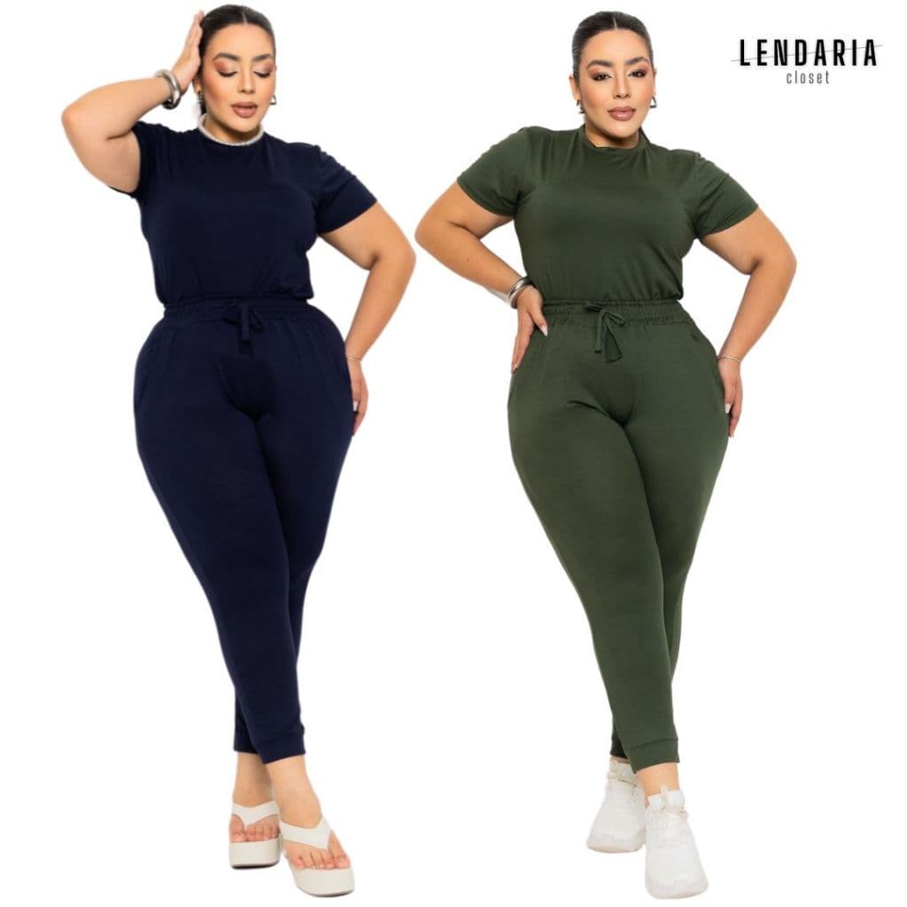Kit 2 Conjuntos Feminino Plus Size Suede Light Calça Skinny e Blusa Manga Curta