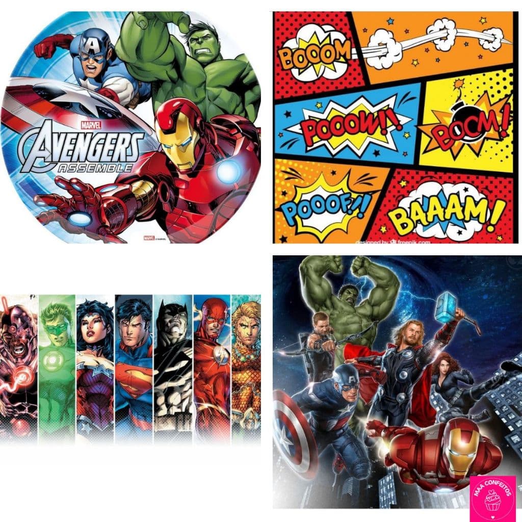 Papéis de Arroz Tam.A4 100% Comestíveis Super Heróis Marvel DC - Jady Confeitos