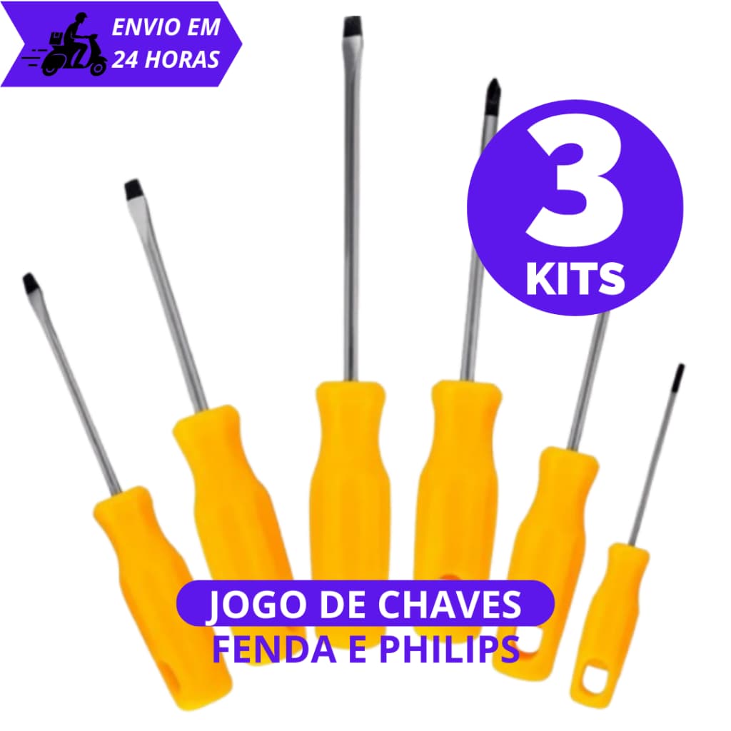 Kit c/ Jogo Chave De Fenda/Philips com 6 peças De Aço Profissional Com Imã na Ponta Imantada