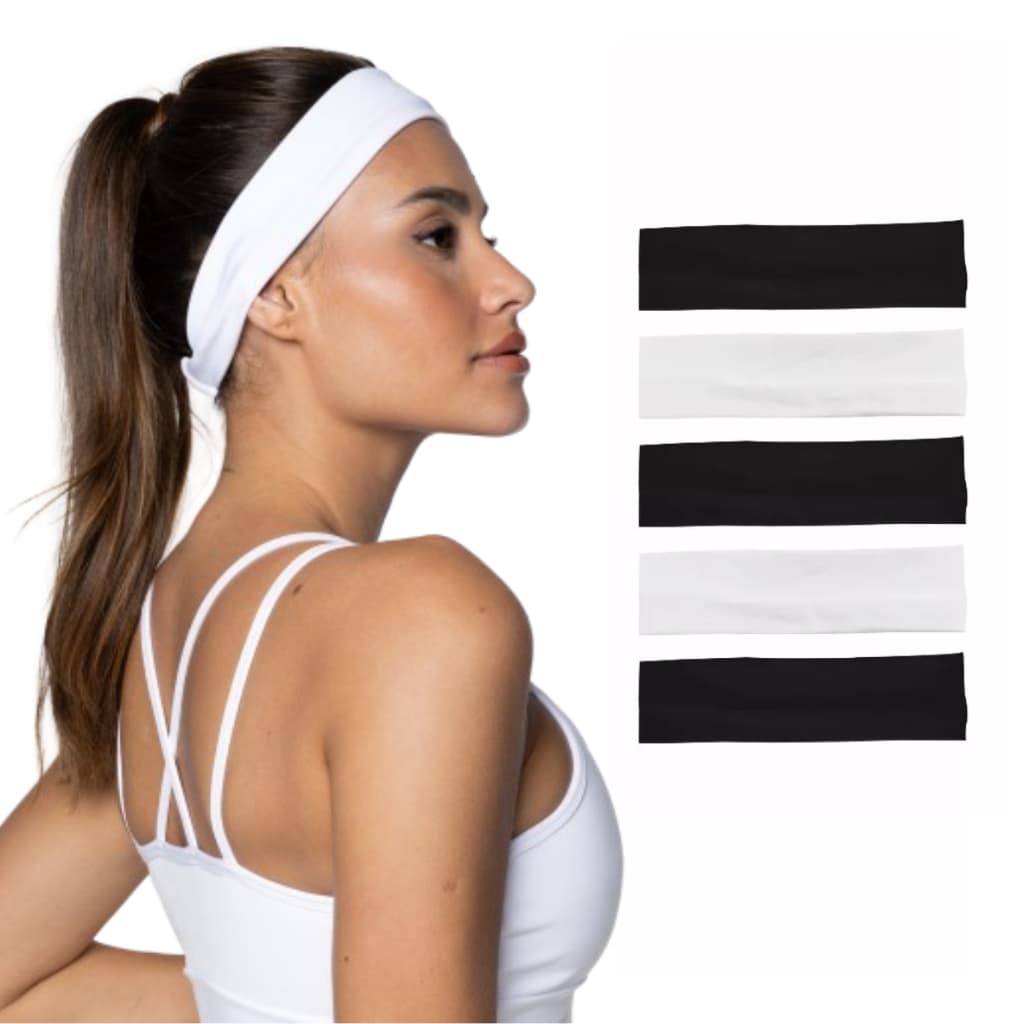 Kit 12 Faixas de Cabelo Adulto Tendência Casual Preto  Branco e coloridas