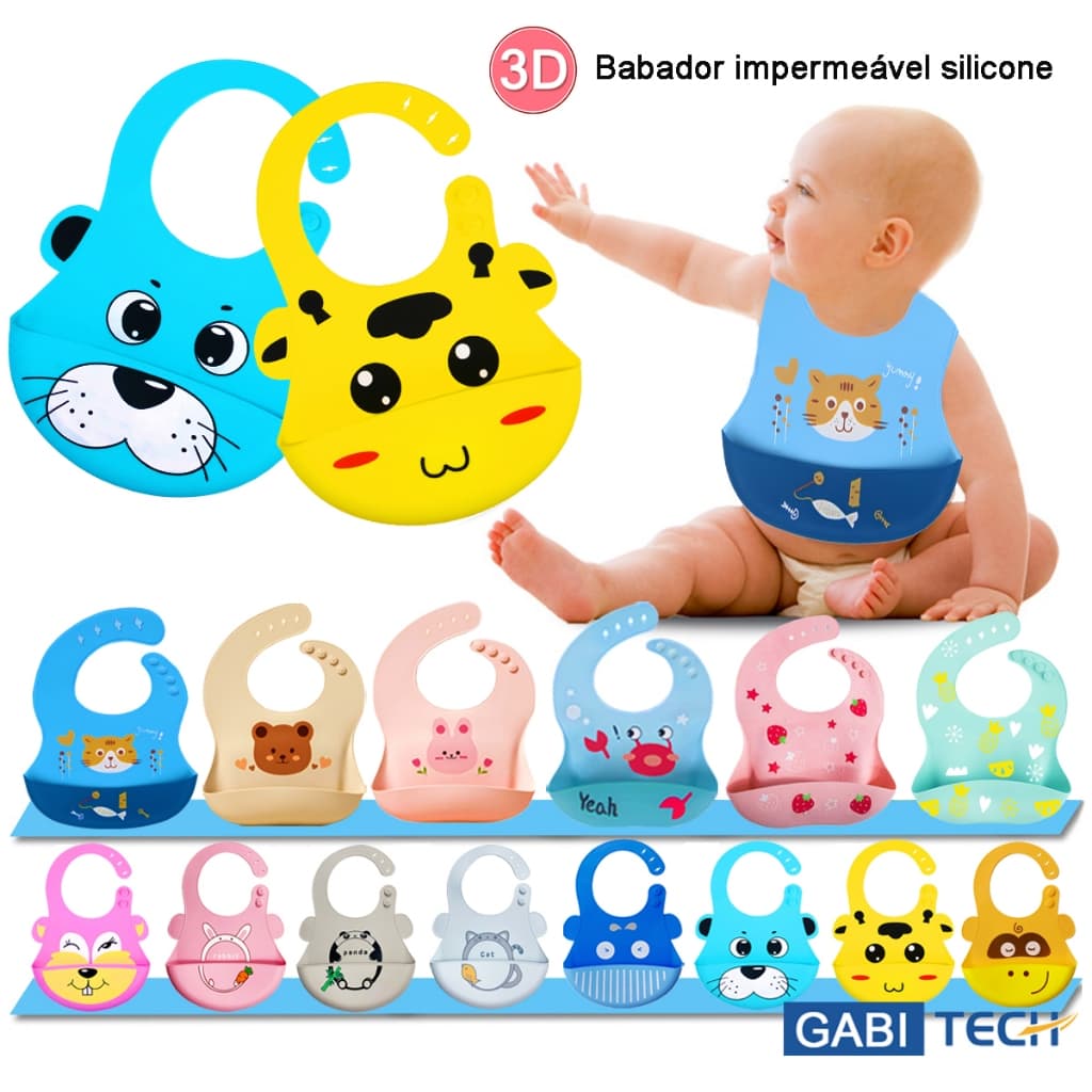 Babador Silicone Para Alimentação Bebê Impermeável Com Pega Migalhas BLW Infantil À Prova De Óleo E Água Bibs Rosa