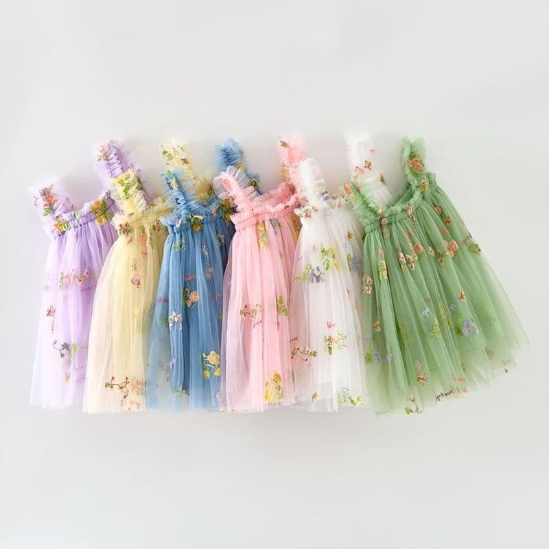 Vestido infantil tule flores bordadas meninas 0 a 5 anos fadinhas do jardim encantado