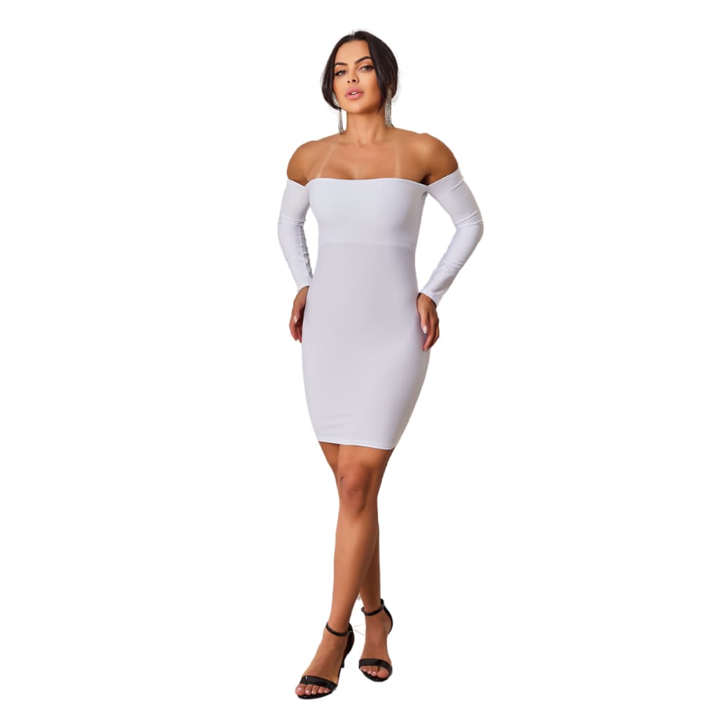 Vestido Feminino Tubinho Festa Moda Fashion Manga Longa Luxo Virada Festa Ano Novo Branco Cores