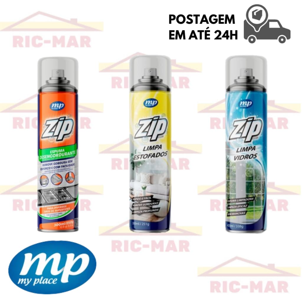 Espuma Limpa Estofados / Espuma Limpa Vidros / Espuma Desengordurante -My Place ZIP 300ML