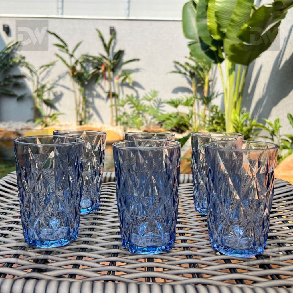 Jogo 6un Copos Diamond Diamante Azul Safira 350ml