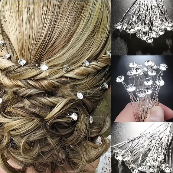 KIT 12/24 PCS  Grampos Ponto De Luz zirconia branco Cabelo Penteado noiva CAIXINHA