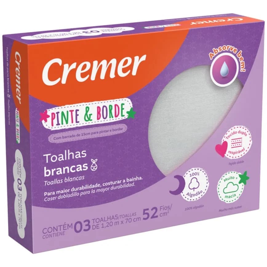4 Caixas Toalhas Pinte e Borde Cremer c/3 unidades cada