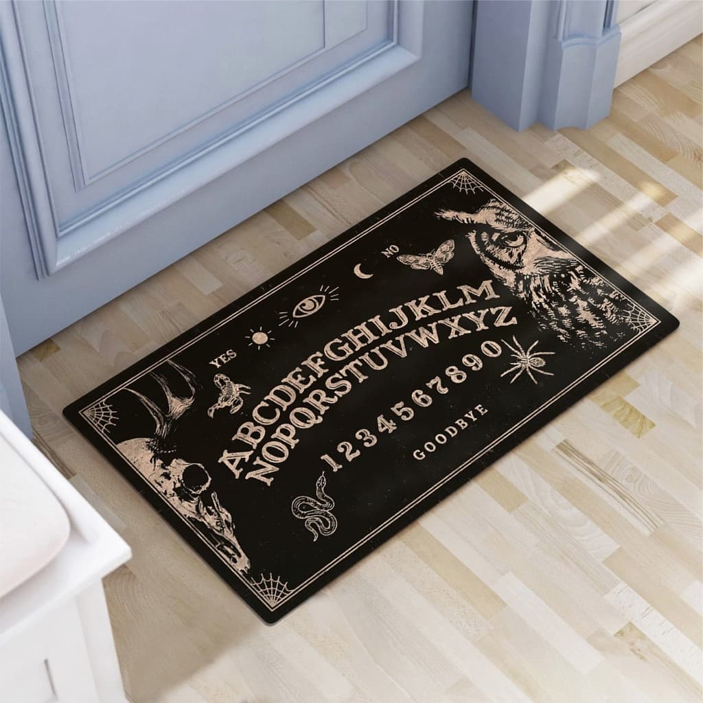 Tapete capacho para porta de entrada - Tabuleiro Ouija preto