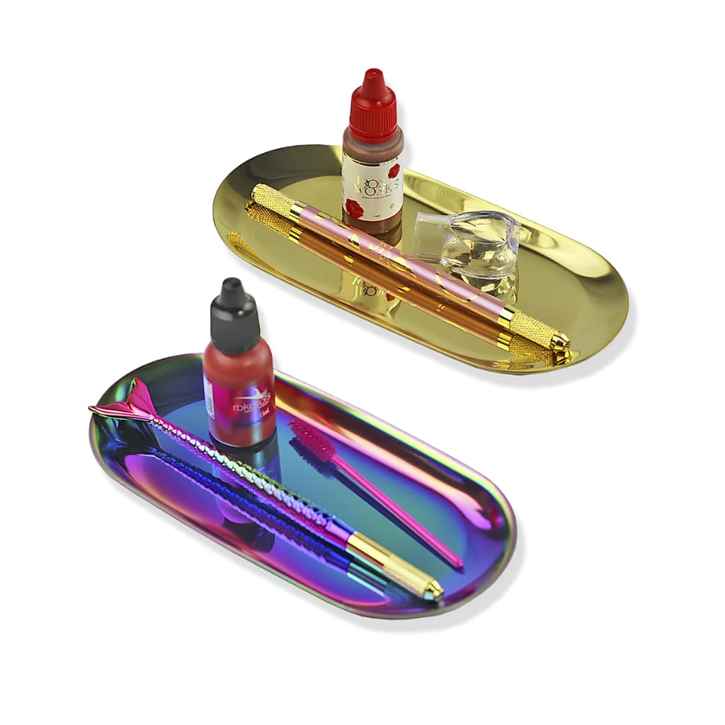 Bandeja Inox Suporte para Manicure Colorido Dourado
