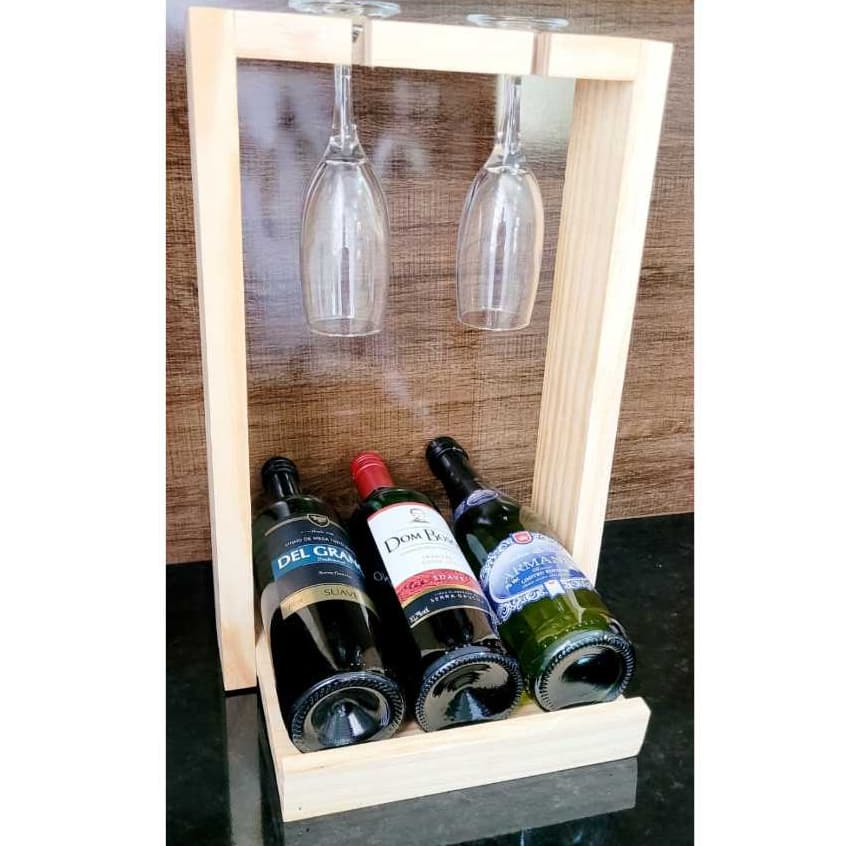 Adega de Madeira Porta Vinho Suporte para vinhos e taças