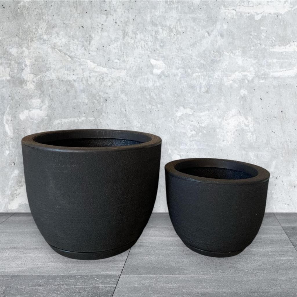 Kit 2 Vasos Polietileno para Plantas Decorativo Bojo Escovado com prato coletor N1 N2