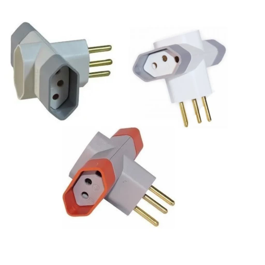 V-145 PLUG 3 SAIDAS 2P+T 10A NBR BRANCO/CINZA
