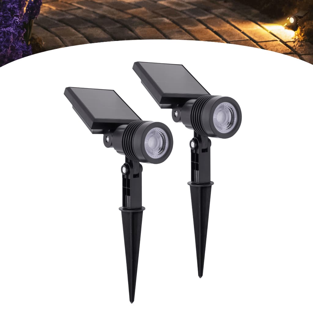 Kit 2 Luminária Espeto Jardim Super Led Energia Solar 10w Spot Cor De Luz Branco Quente