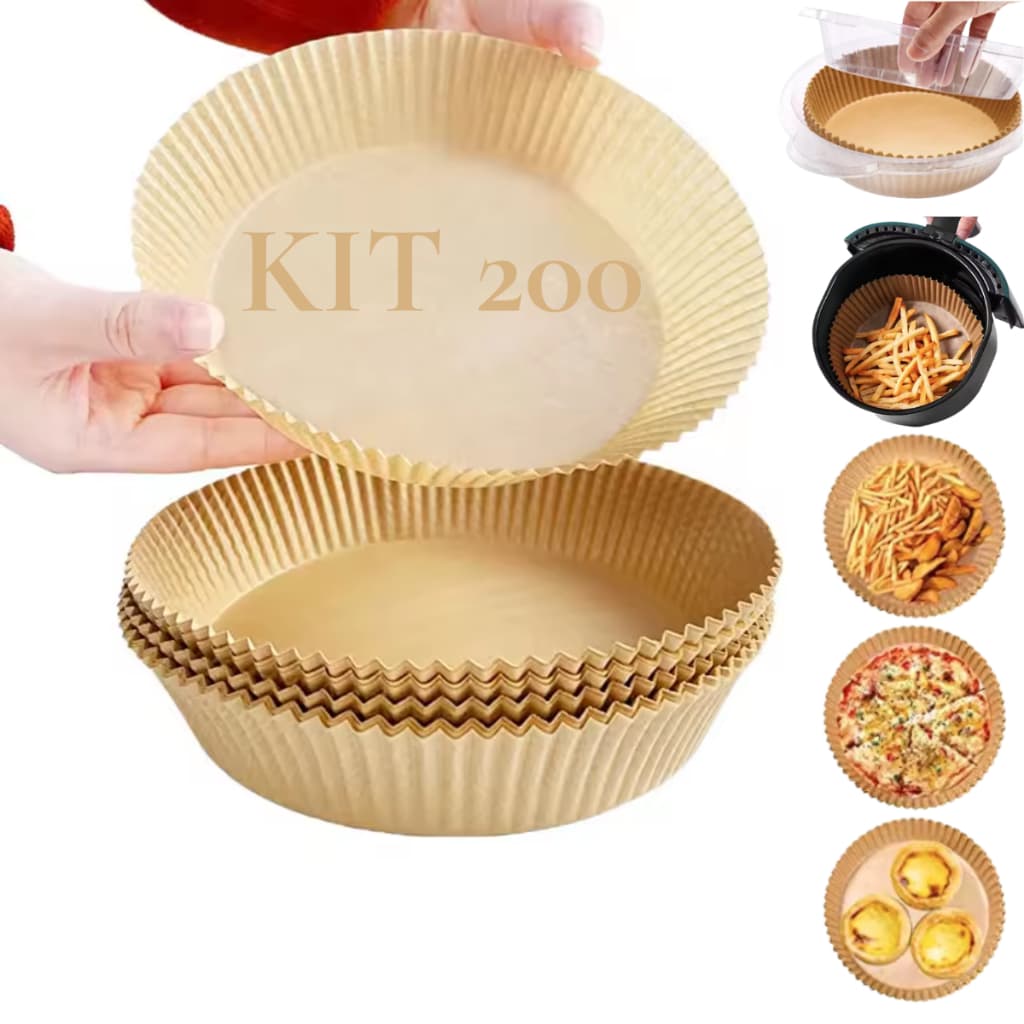 Kit 200 Papel Descartável Air Fryer Forro Antiaderente Grande Embalagem Blister