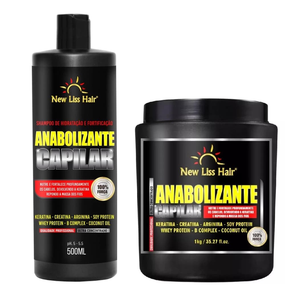 kit anabolizante capilar shampoo 500ml e mascara 1kg new liss hair Acelera o Crescimento