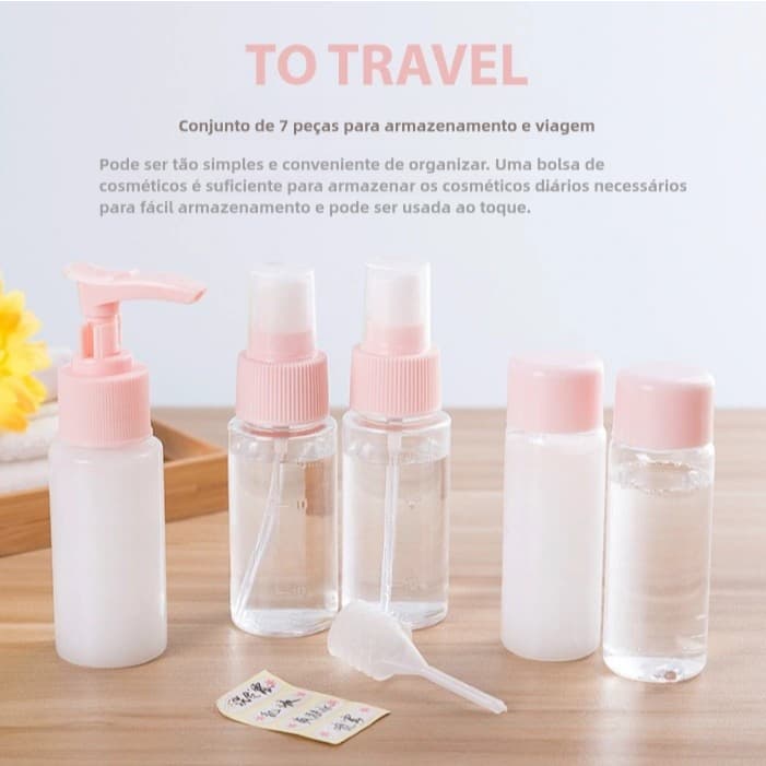 Kit de Viagem com 7 Peças para Cosméticos - Armazenamento Prático e Portátil