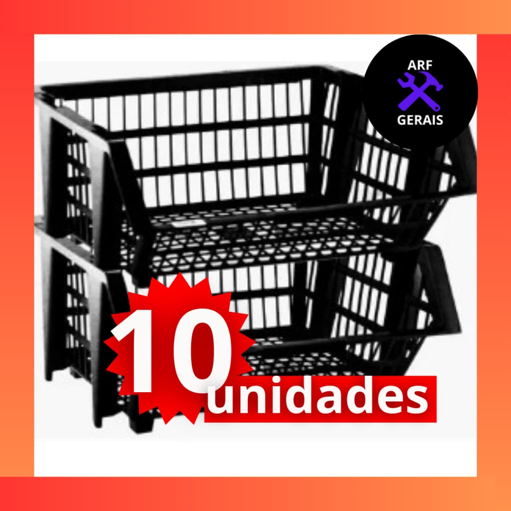 Cesto Empilhavel com 10 unidades Expositor Organizador PRETO black
