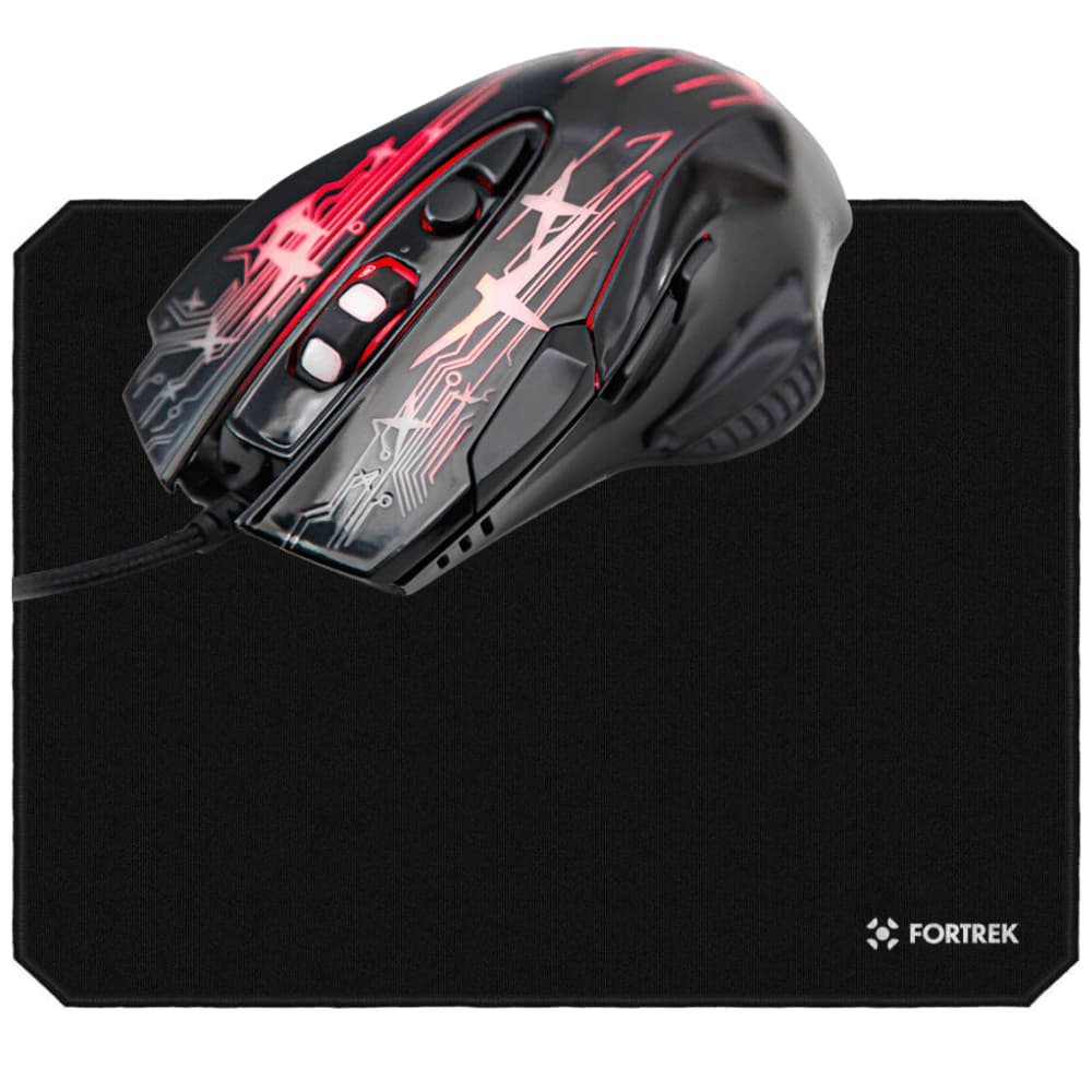 Mouse Gamer 2400 Dpi com Led+ Mouse Pad Gamer Fortrek Speed MPG101 (32Cmx24Cm) Preto