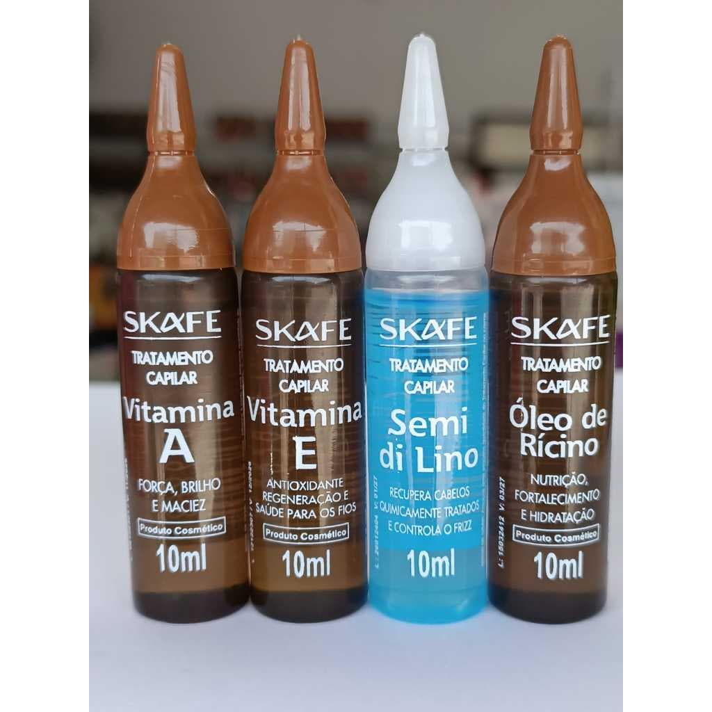 Skafe Ampolas Tratamento Capilar Vitamina A, E óleo de Rícino e Semi Di Lino