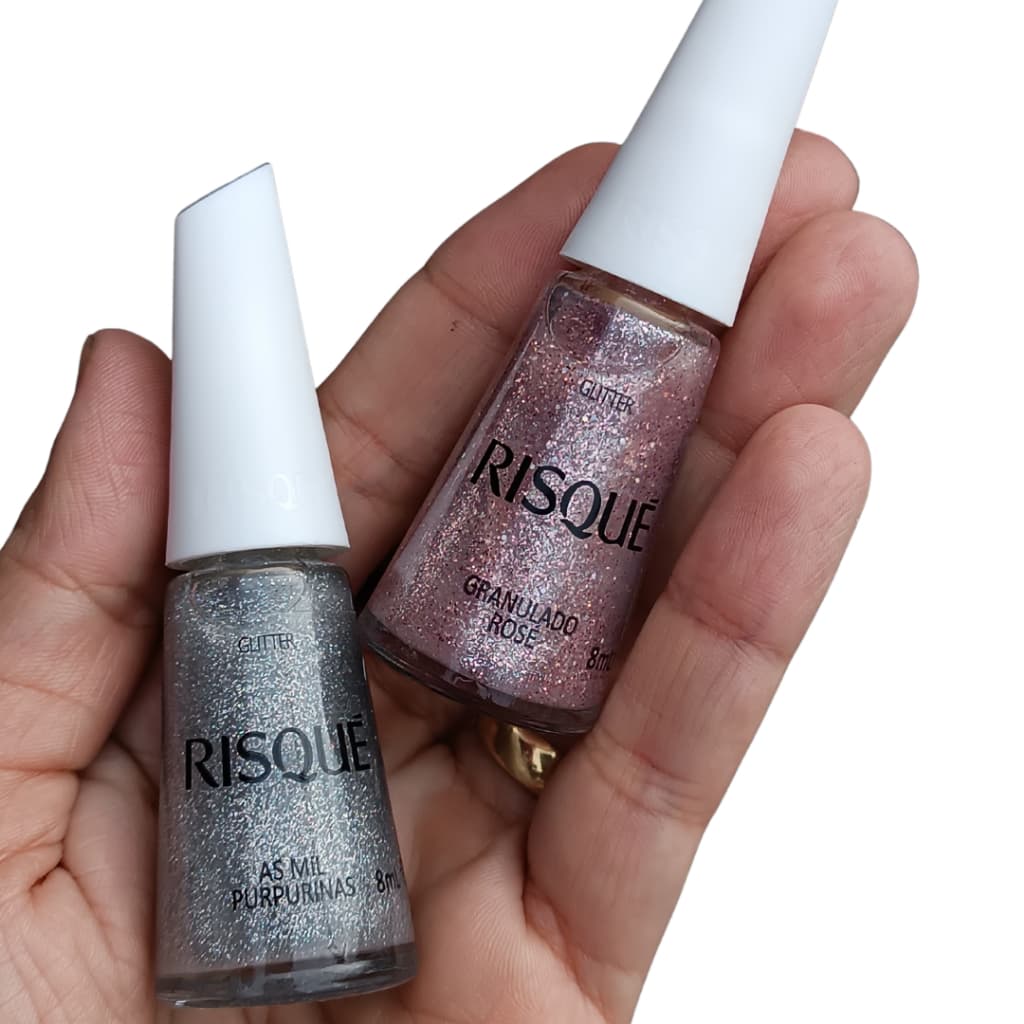 Risqué Kit Esmaltes com Glitter Mil Purpurinas e Granulado Rose Hipoalergênicos