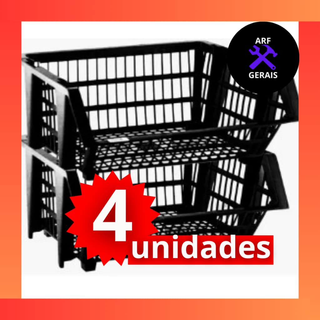 Kit 4 Cesto Empilhavel Expositor Organizador Preto 4 Unidades ALL BLACK