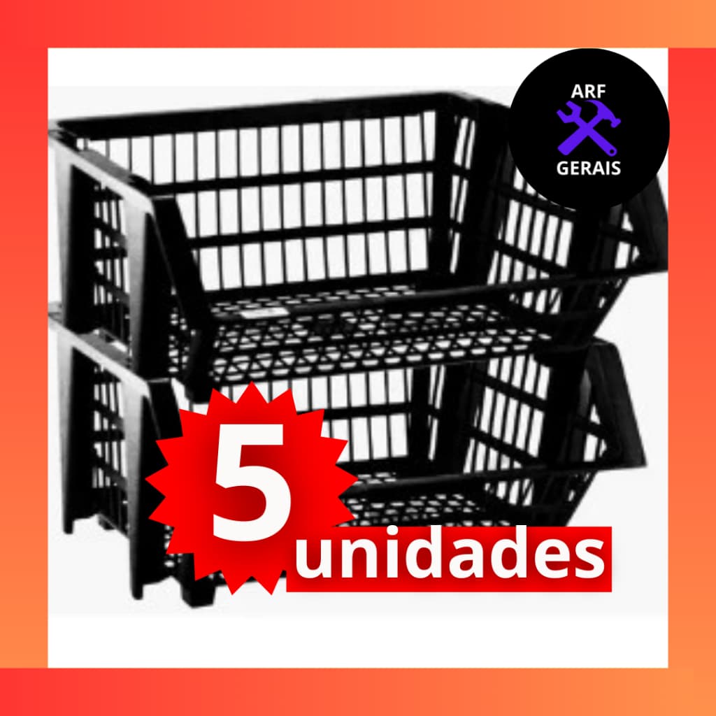 Kit 5 Cestos Empilháveis Expositor Organizador Gondola Preto 5 Unidades Cesto Empilhável ALL BLACK