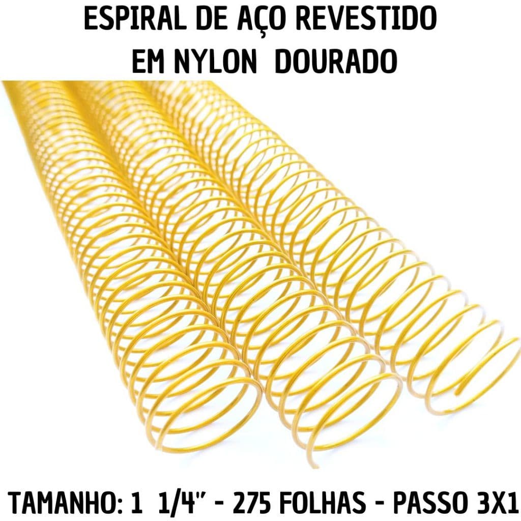 KIT C/03 - Espiral de Aço p/ Encadernação Revestido em Nylon 1 1/4'' (275 fls) Passo 3x1 - DOURADO