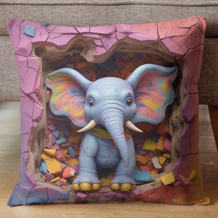 Capa de Almofada Infantil 3D Elefantinho Dumbo 45x45cm