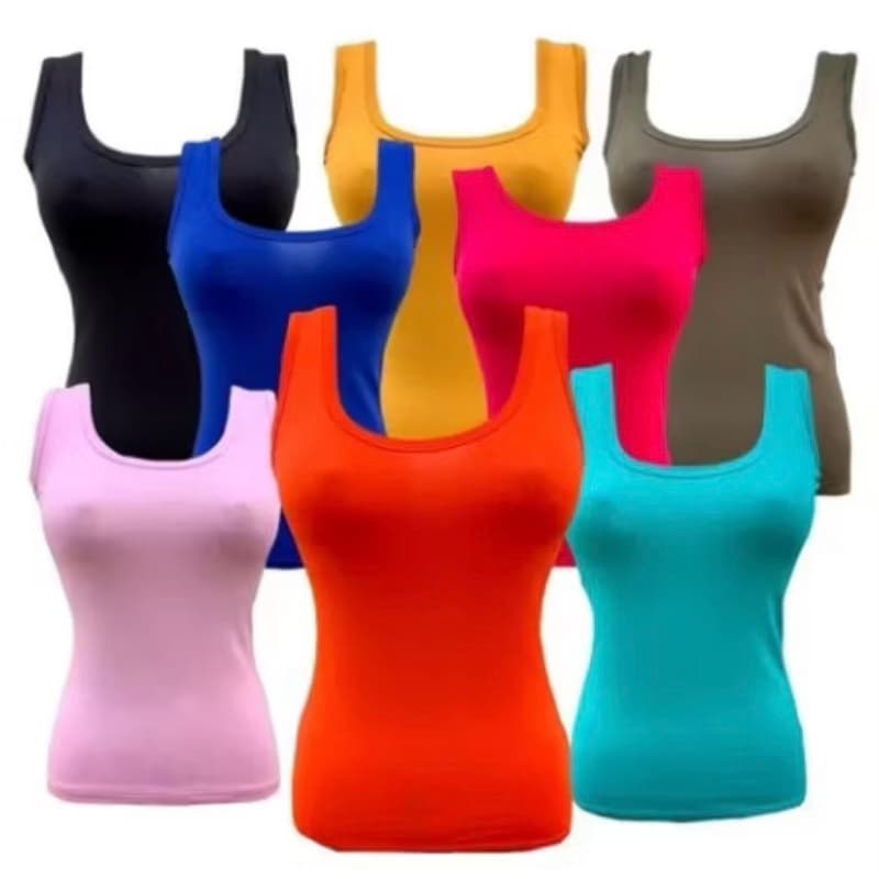 KIT Blusinhas Femininas de Alça Grossa Básica Viscolycra