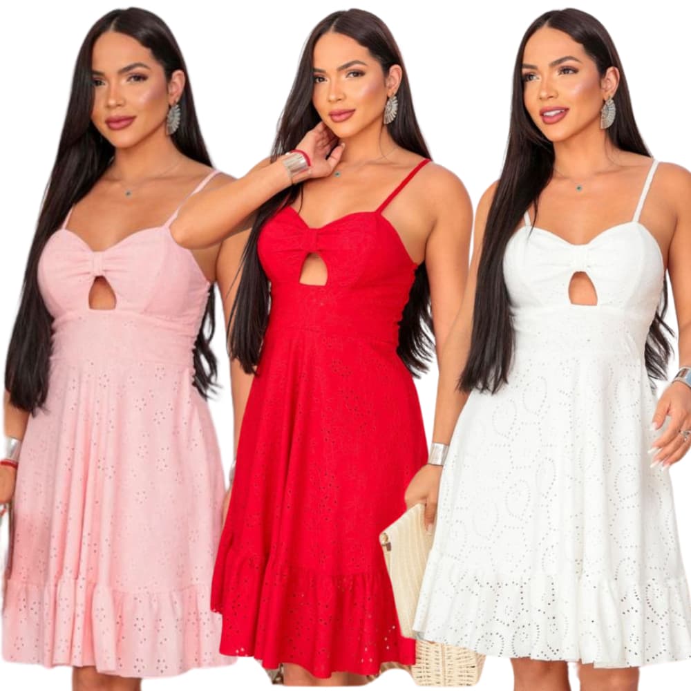 Vestido de Malha Lese com Bojo de Alcinha Regulável Rodado Trabalhado
