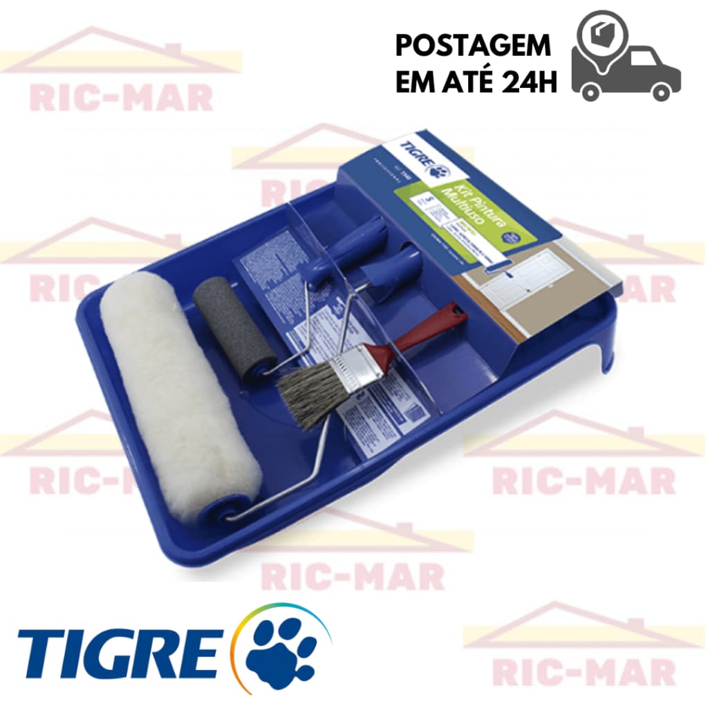 Kit Pintura 5 pçs Multiuso Tigre Rolo De Pintura Para Parede 23cm Suporte Bandeija Trincha Rolinho