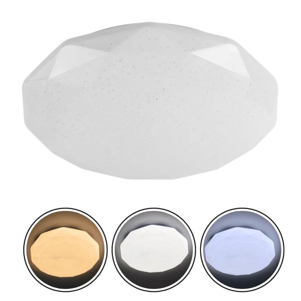 Luminária Plafon LED Diament Leitoso Sobrepor  30W Efeito Estrelado 3 Cores de Luz Bivolt Moderno SL