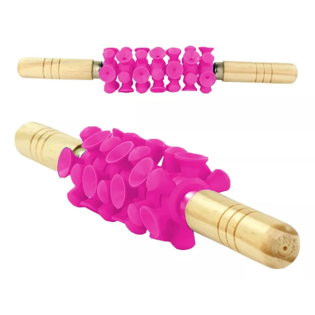 Rolo Para Massagem Turbinada Cabo Em Madeira - ROSA (1und)
