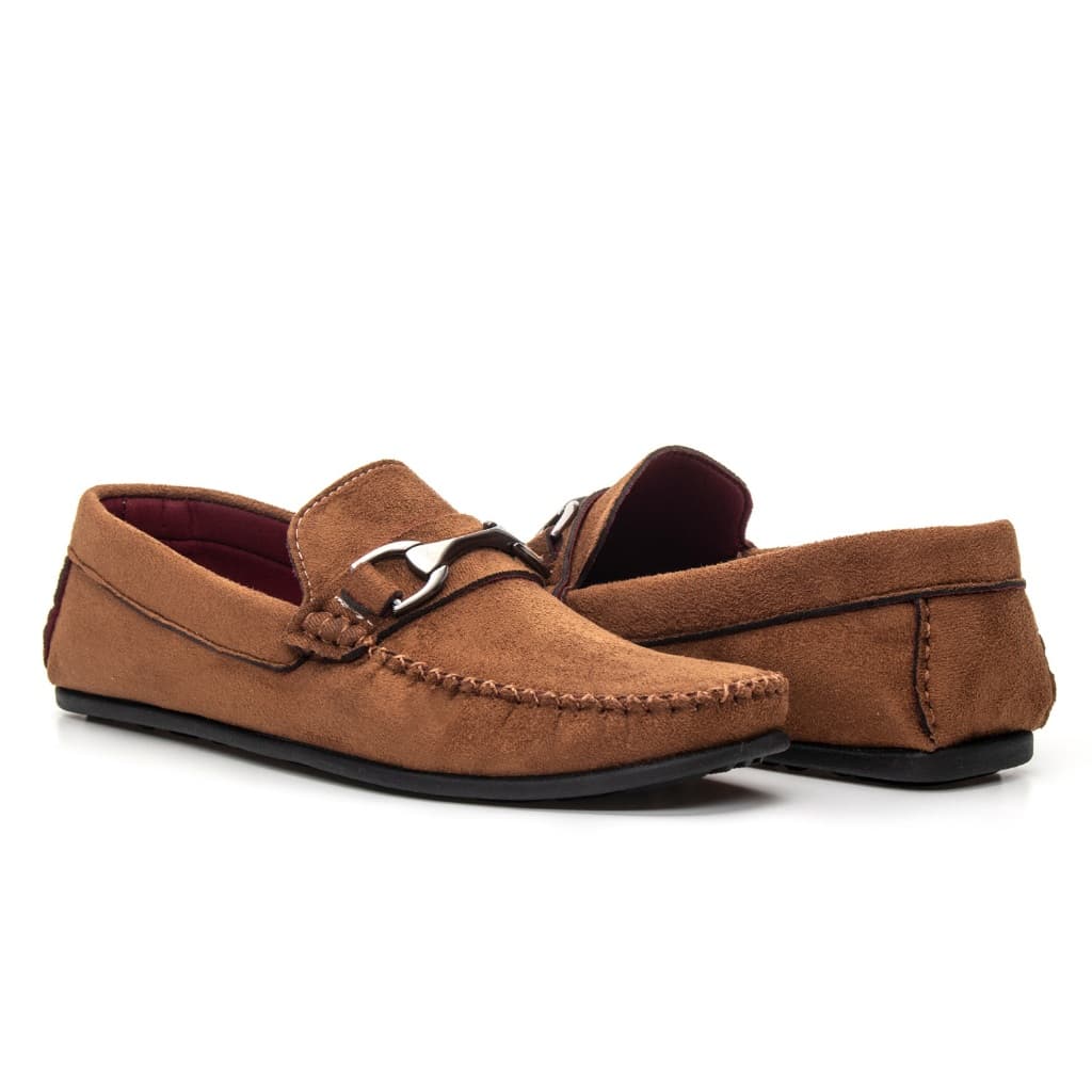 Mocassim Masculino em Camurça Com Bico Quadrado Feito A Mão com Sola de Borracha
