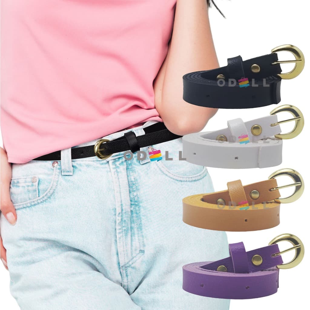 Combo 4 Cintos Femininos Fininho, Fivela Delicada Dourada Redonda Com Passante, Para Usar Com Vestido, Couro Sintético