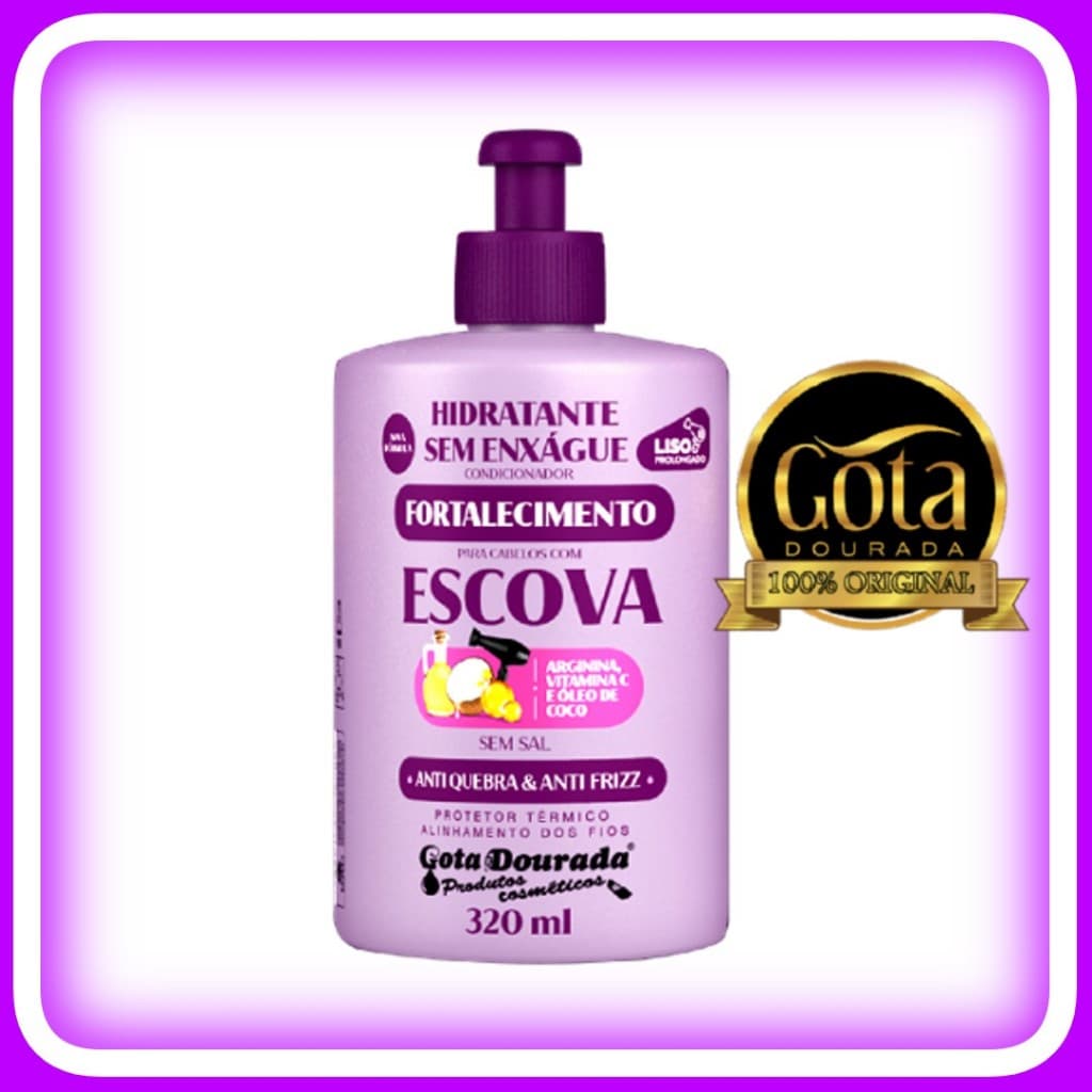 Creme de Pentear Hidratante Sem Enxágue Fortalecimento Cabelos com Escova Gota Dourada 320ml