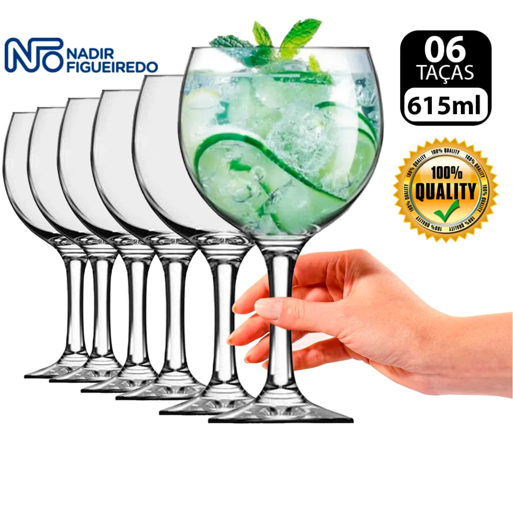 Jogo 6 Taça Gin Royal Gran Vino 615ml GIN Degustação taça de vidro Luxo Casual Nadir Figueiredo