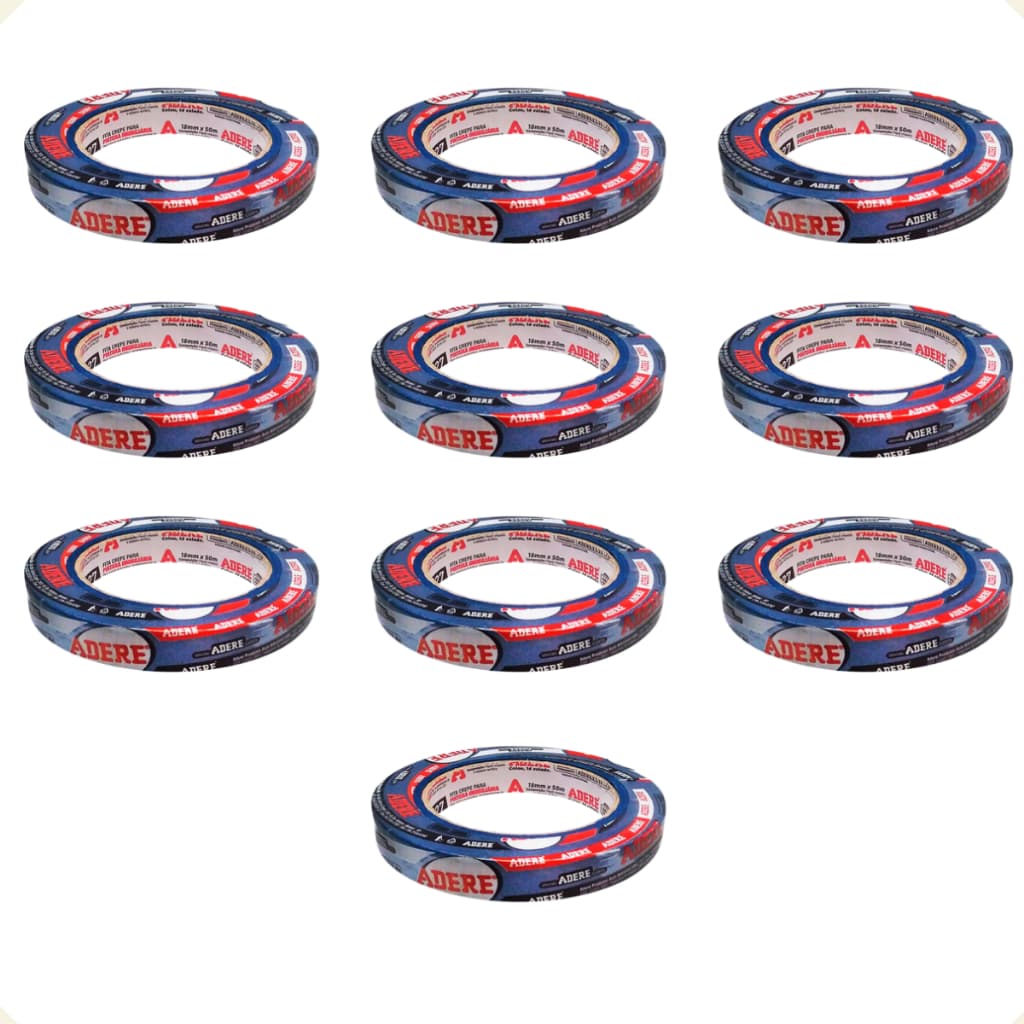 Kit 10 Fita Crepe Azul Para Pintura Imobiliária 18mm x 50m Adere
