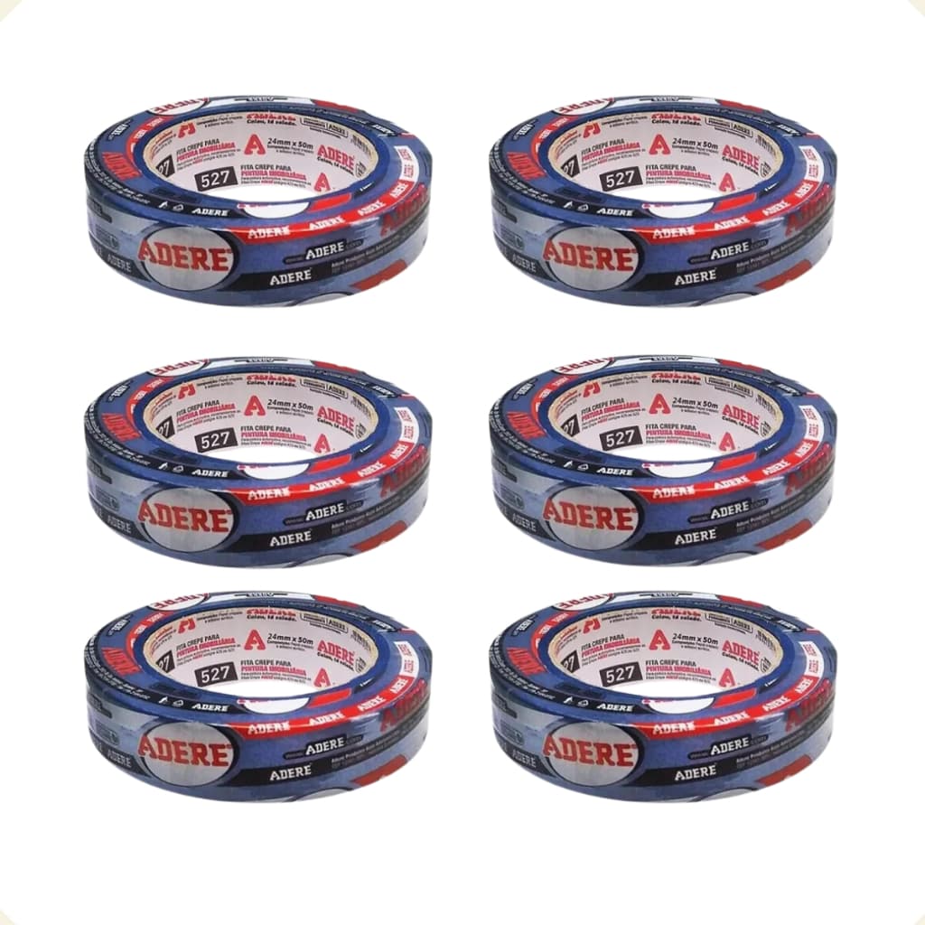 Kit Fita Crepe Azul Para Pintura Imobiliária Remoção Limpa 24mm x 50m Adere